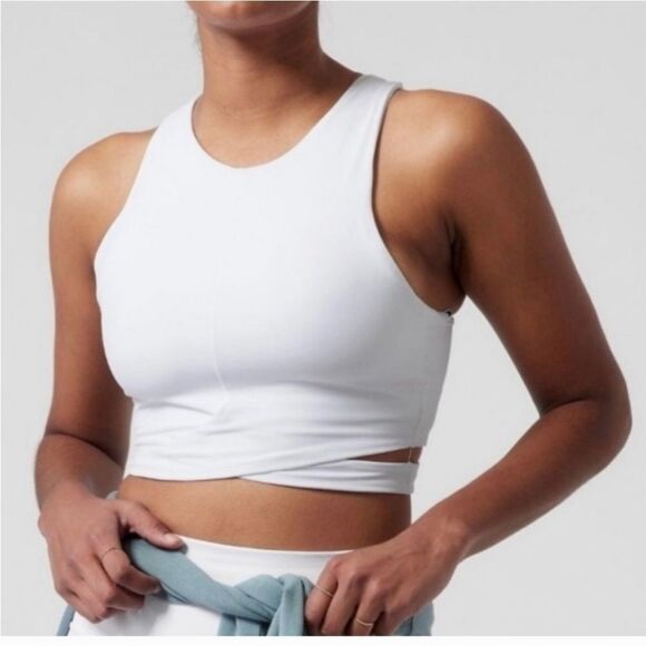 NWT ATHLETA CONSCIOUS CUT OUT CROP TOP HIGH NECK TANK WHITE - Picture 5 of 11